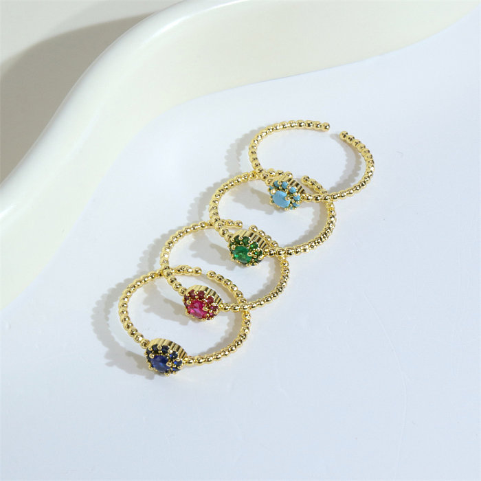 Sweet Flower Copper Plating Inlay Zircon Gold Plated Open Ring