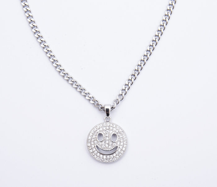 Commute Smiley Face Titanium Steel Copper Gold Plated Pendant Necklace In Bulk