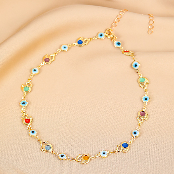 Casual Simple Style Cross Eye Butterfly Copper Enamel Plating Inlay Zircon Gold Plated Necklace