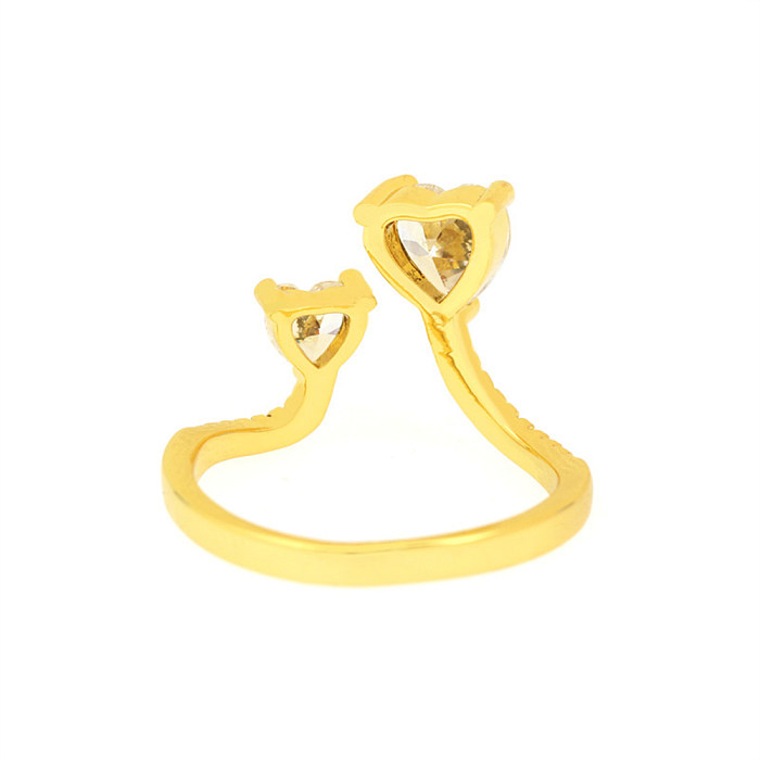 IG Style أسلوب بسيط على شكل قلب مطلي بالنحاس مرصع بالزركون حلقات مفتوحة مطلية بالذهب عيار 18 قيراط