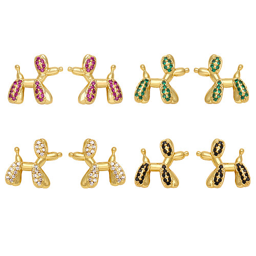 1 Pair Cute Sweet Dog Plating Inlay Copper Zircon 18K Gold Plated Ear Studs