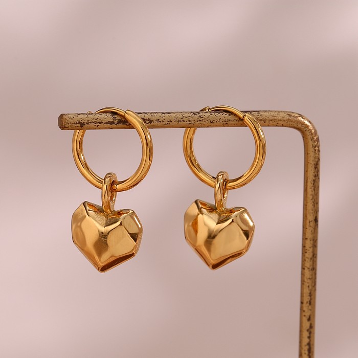 Französischer Stil, schlichter Stil, Herzform, Edelstahl-Beschichtung, 18 Karat vergoldete Ohrringe, Halskette