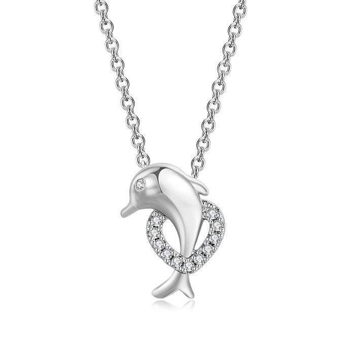 Cute Dolphin Copper Zircon Pendant Necklace In Bulk