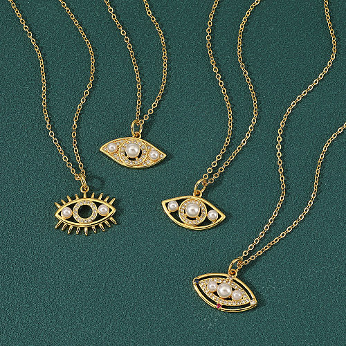 Collier pendentif en Zircon de perles artificielles avec incrustation de cuivre pour les yeux de Style Simple