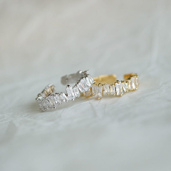 Anneaux ouverts plaqués or blanc, Style Simple, incrustation de placage de cuivre de couleur unie, pierres précieuses artificielles
