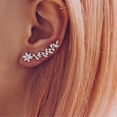 1 par de brincos de orelha com pedras preciosas artificiais de cobre estilo simples folha flor incrustada