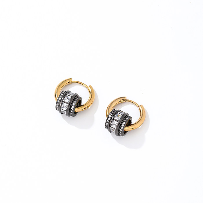 1 Pair Casual Hip-Hop Circle Plating Inlay Titanium Steel Copper Zircon White Gold Plated Gold Plated Earrings