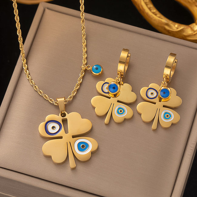Fashion Devil'S Eye Titanium Steel Plating Gold Plated Women'S Jewelry Set