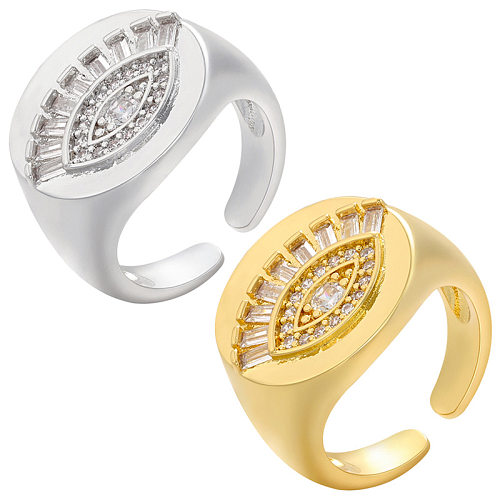 Anillo abierto con microincrustaciones de circonio y pestañas, anillo abierto con circonita y diamantes cuadrados en T
