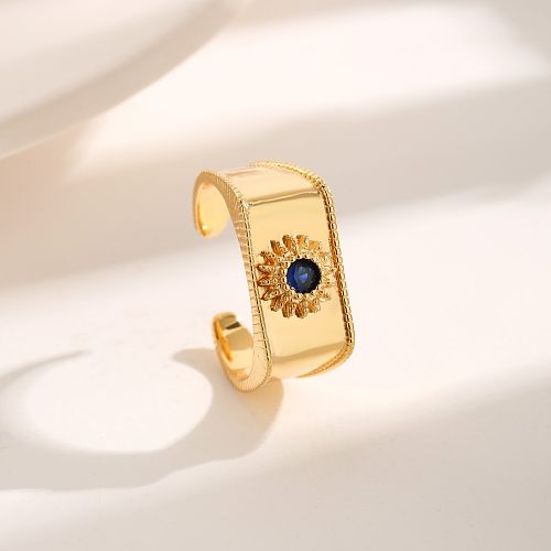 Nordic Style Luxurious Modern Style Flower Copper Plating Inlay Zircon 18K Gold Plated Open Rings