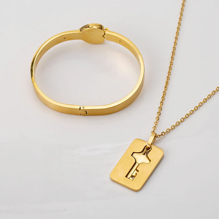 Fashion Key Lock Titanium Steel Plating Bracelets Necklace 1 Set