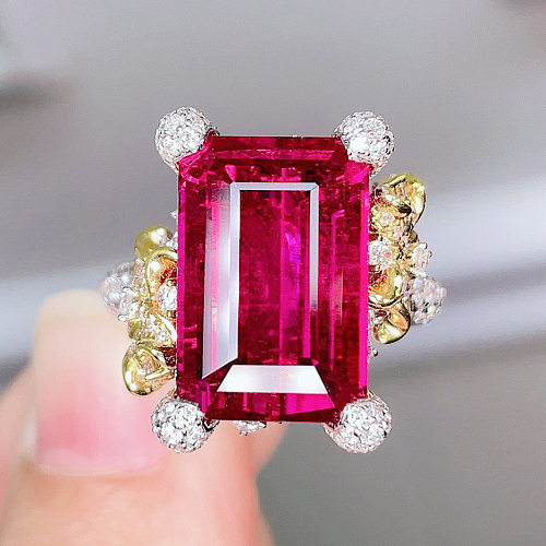 Retro Square Copper Inlay Artificial Gemstones Open Ring 1 Piece