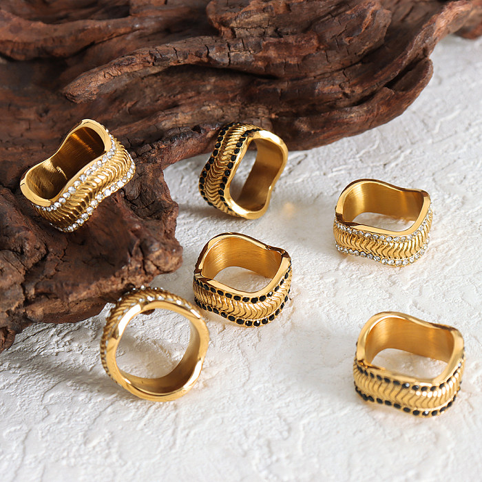 Wholesale Modern Style Geometric Titanium Steel Plating Inlay 18K Gold Plated Rhinestones Rings