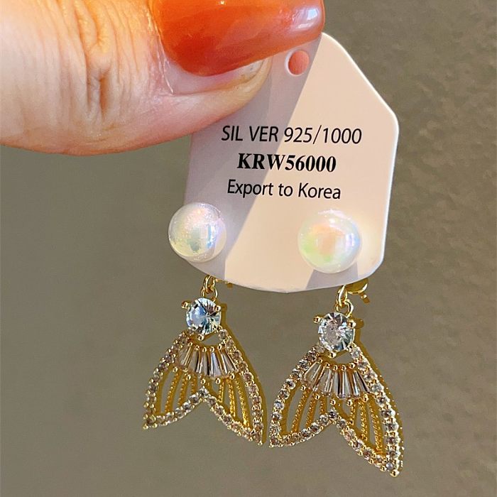 1 Pair Vacation Sweet Fish Tail Plating Inlay Copper Zircon Earrings
