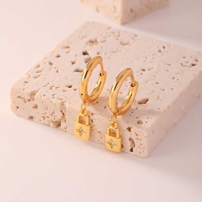 1 Pair Casual Simple Style Round Heart Shape Lock Inlay Copper Zircon Earrings