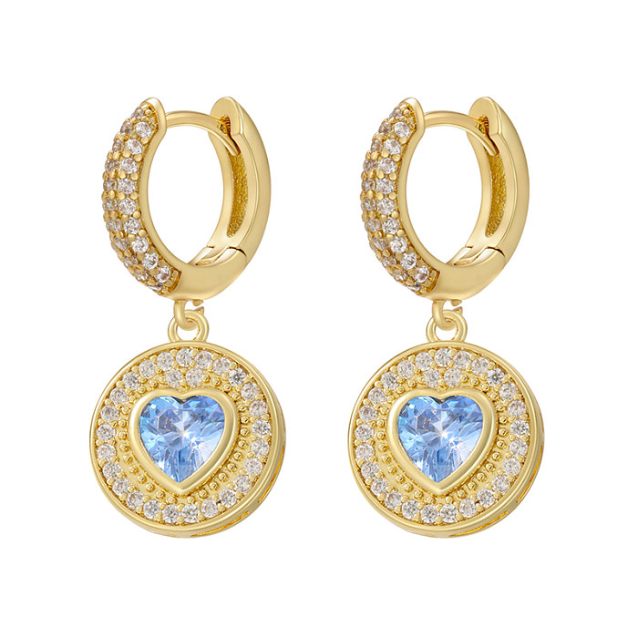 1 Pair Elegant Simple Style Heart Shape Plating Inlay Copper Zircon 18K Gold Plated Drop Earrings