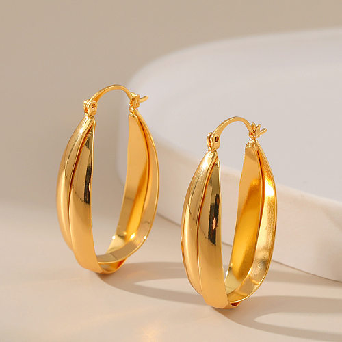 1 paire de boucles d'oreilles élégantes en forme de U pour femme, en cuivre plaqué or 18 carats