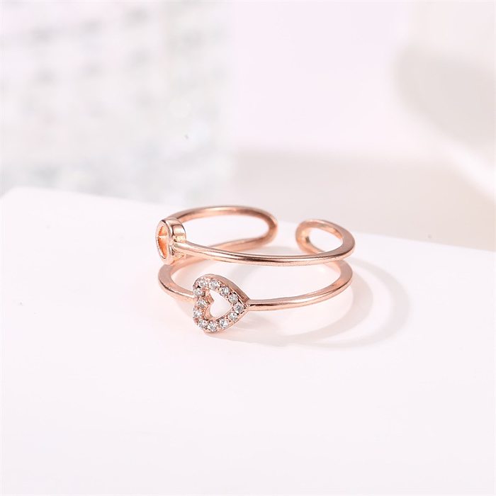 New Fashion Love Zircon Ring Simple Hollow Open Ring Wholesale jewelry