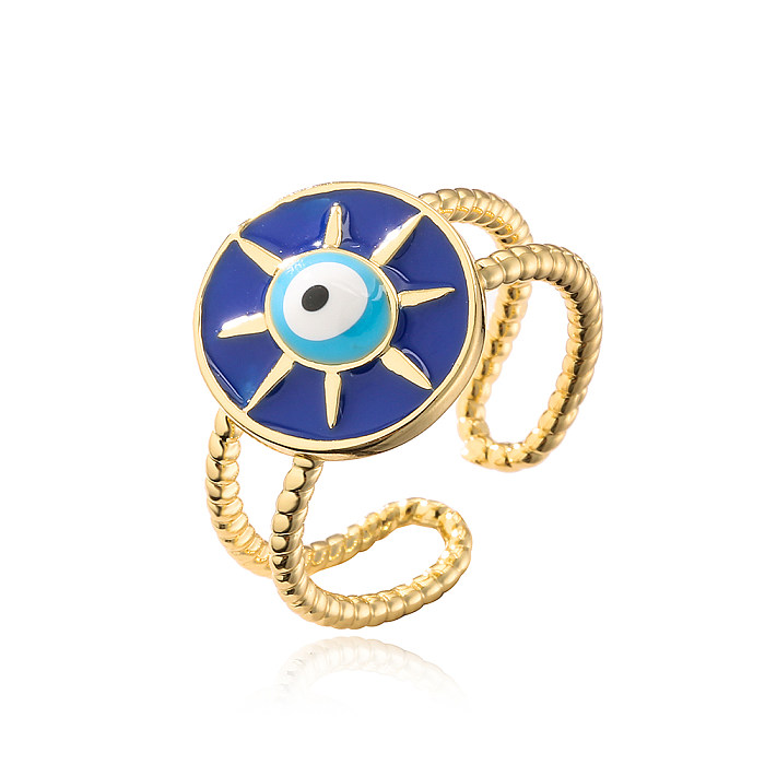 Fashion Eye Copper Enamel Gold Plated Zircon Open Ring 1 Piece