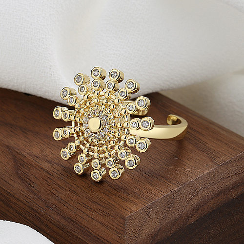 1 Piece Fashion Flower Copper Inlay Zircon Open Ring