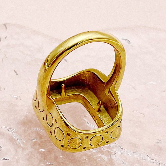 Anéis banhados a ouro quadrados estilo vintage com revestimento de aço inoxidável