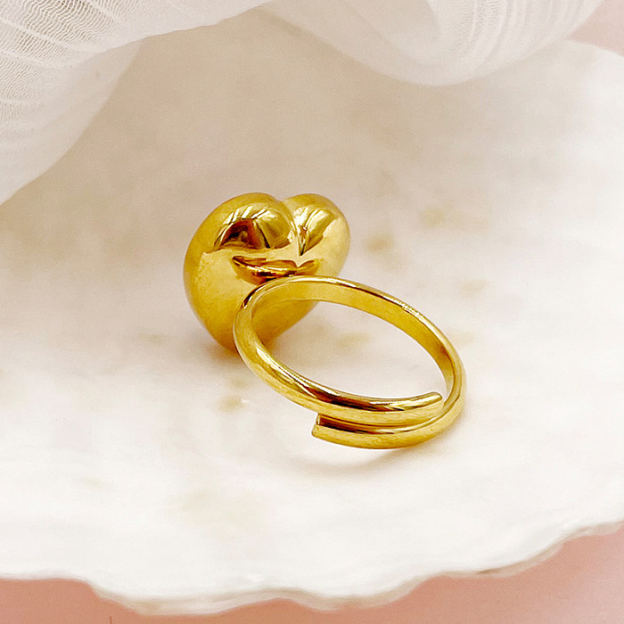 Elegante senhora estilo clássico formato de coração em aço inoxidável banhado a ouro zircão anéis abertos a granel