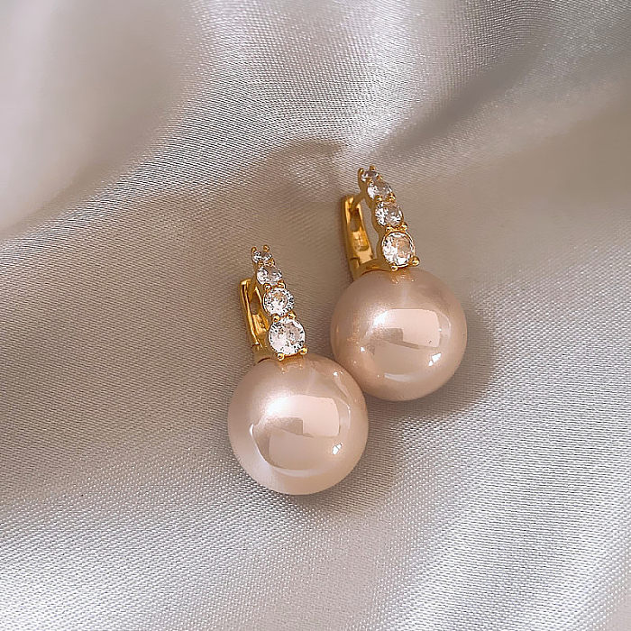 1 paire de boucles d'oreilles pendantes de Style coréen, incrustation de perles en cuivre et Zircon plaqué or