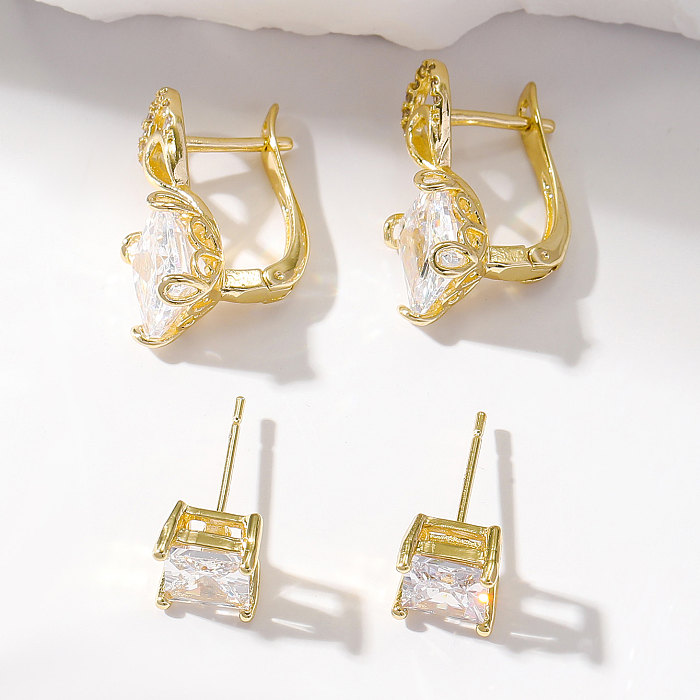 2 Pairs Simple Style Square Inlay Copper Zircon Ear Studs