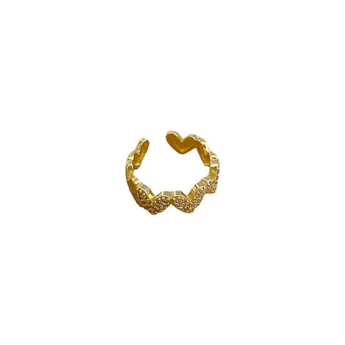 Modischer offener Ring in Herzform mit Messingbeschichtung und Inlay aus Zirkon, 1 Stück