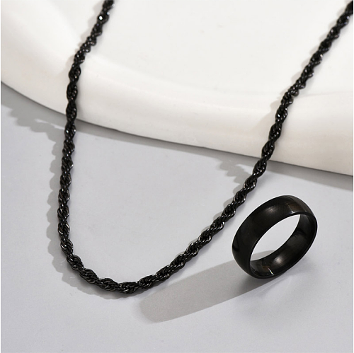 1 Set Hip-Hop Solid Color Twist Stainless Steel Rings Necklace