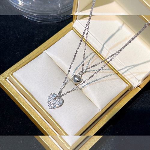 IG Style Elegant Korean Style Heart Shape Copper Double Layer Necklaces