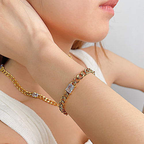 Vintage Style French Style Simple Style Solid Color Stainless Steel Inlay Zircon Bracelets Necklace