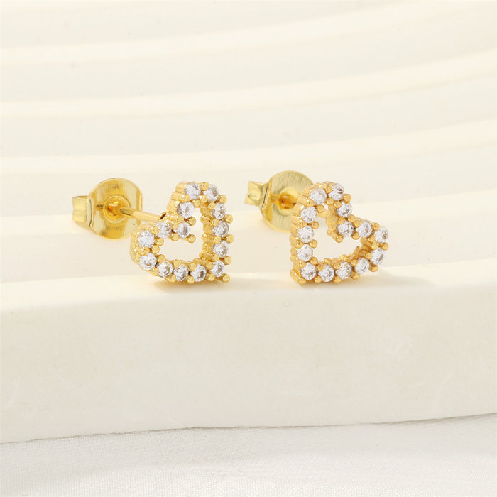 1 Pair Simple Style Heart Shape Butterfly Bow Knot Plating Inlay Copper Zircon 18K Gold Plated Ear Studs