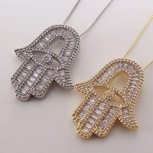 IG Style Hand Of Fatima Copper Gold Plated Zircon Pendant Necklace In Bulk