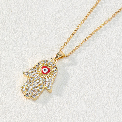 Basic Modern Style Palm Copper Plating Inlay Zircon Pendant Necklace