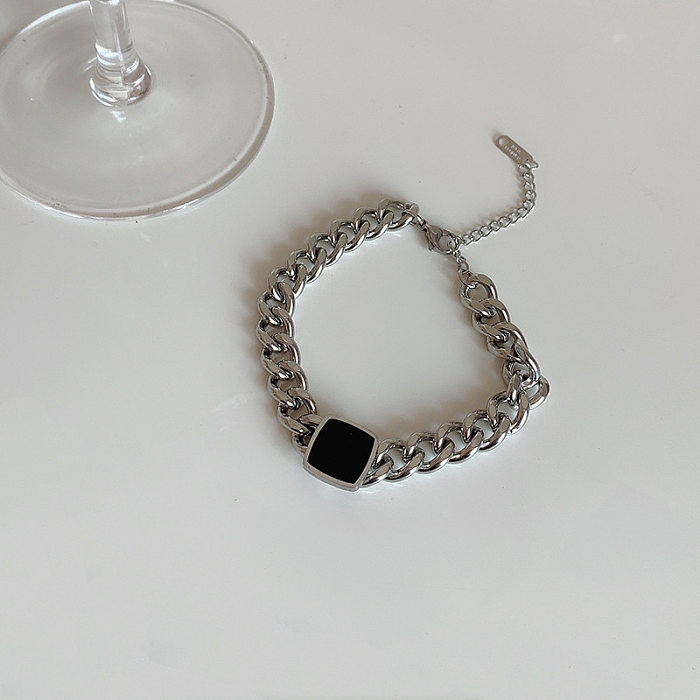 Mode carré titane acier incrustation pierres précieuses artificielles anneaux Bracelets collier