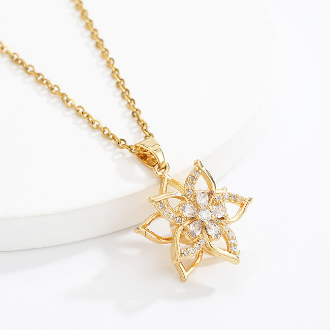 Sweet Flower Copper Zircon Pendant Necklace In Bulk