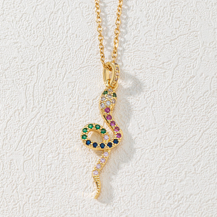 Fashion Snake Copper Inlay Zircon Pendant Necklace 1 Piece