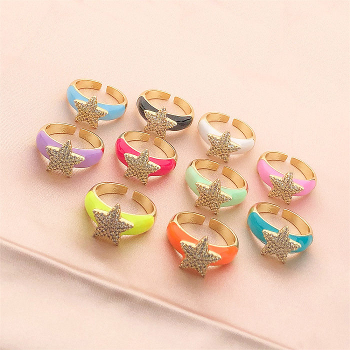 Wholesale Jewelry Star Opening Dripping Oil Copper Ring jewelry