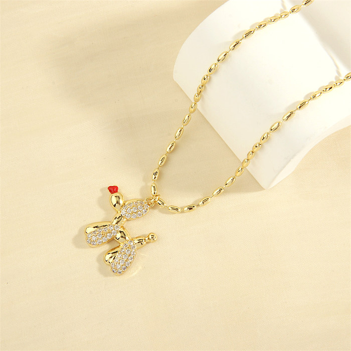 Cute Simple Style Tortoise Dog Copper 18K Gold Plated Zircon Pendant Necklace In Bulk