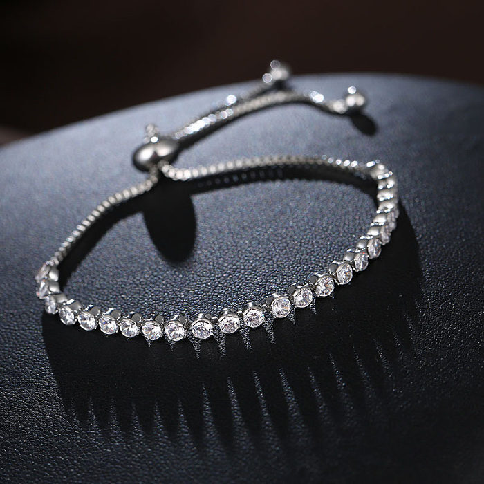 Simple Style Shiny Round Copper Inlay Zircon Bracelets