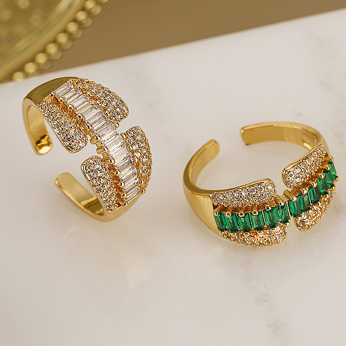 Luxuriöser offener Ring mit geometrischer Kupfereinlage und Zirkon-18-Karat-Vergoldung