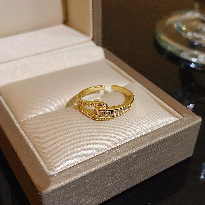 Fashion Geometric Copper Inlay Artificial Pearls Zircon Open Ring