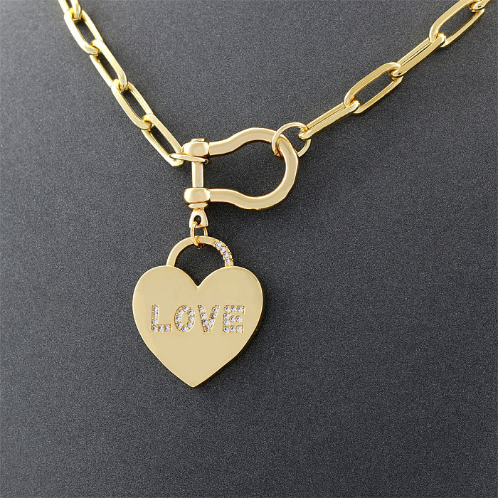 IG Style Letter Heart Shape Copper Plating Inlay Zircon 18K Gold Plated Pendant Necklace
