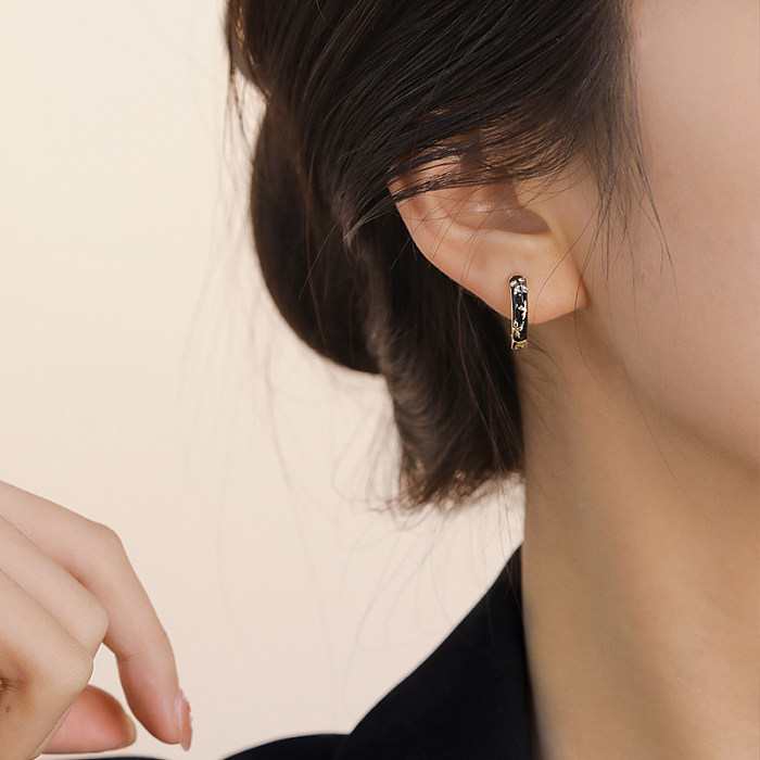 1 paire de boucles d'oreilles créoles géométriques en cuivre, Style coréen rétro