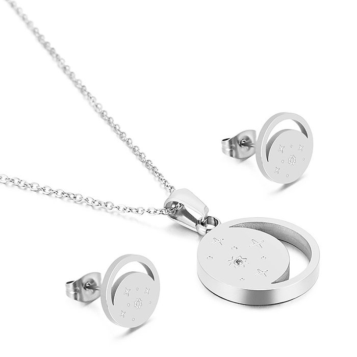 New Fashion Stainless Steel Necklace Star Moon Earring Set Wholesale jewelry