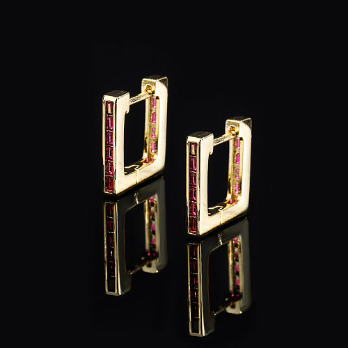 1 Pair Simple Style Square Inlay Copper Zircon Earrings