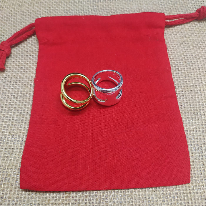 Anéis banhados a prata com revestimento de cobre redondo retrô