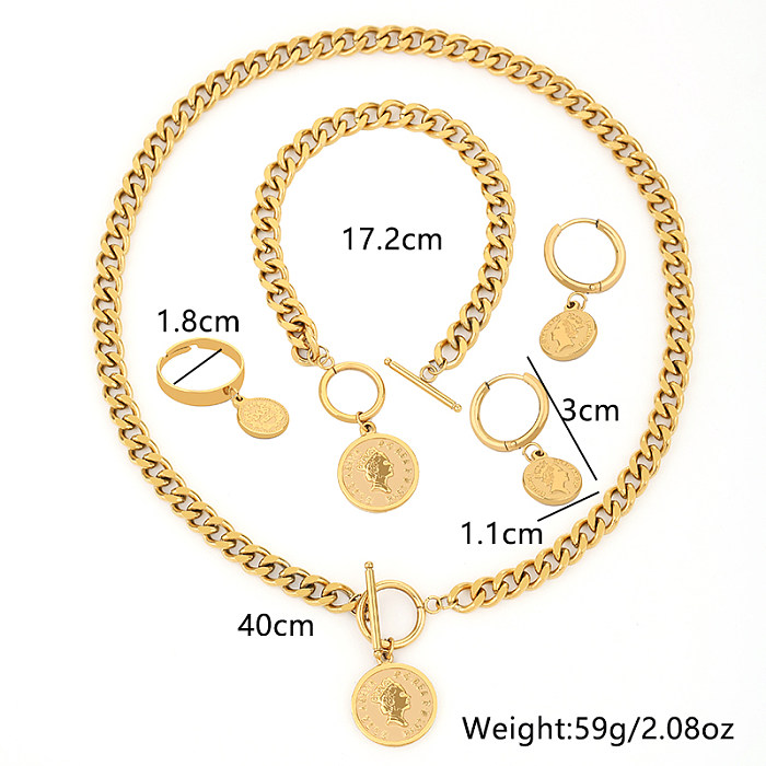 Elegant Retro Geometric Titanium Steel Bracelets Earrings Necklace