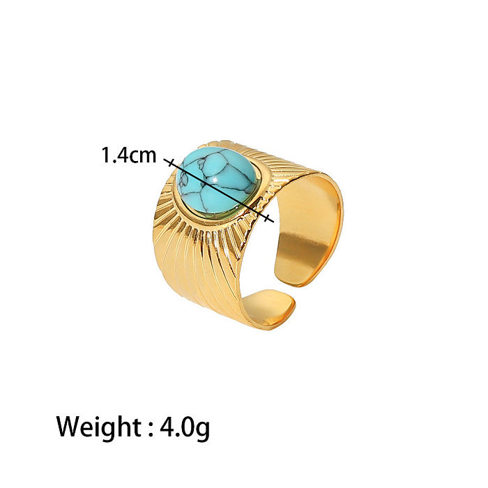 Anéis de aço inoxidável turquesa folheado a anel aberto de aço inoxidável listrado fashion